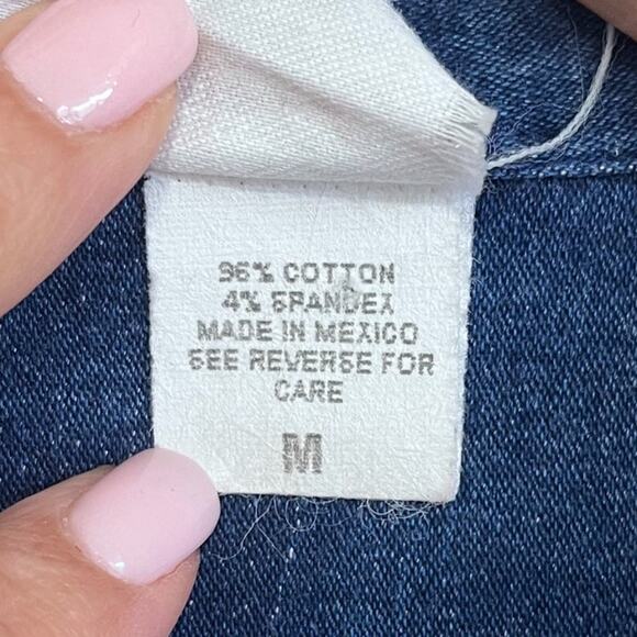 Vintage 90s Cat Lady Denim Shirt Dress Size M Blue Jean Embroidered Stretch Fun - Picture 8 of 9